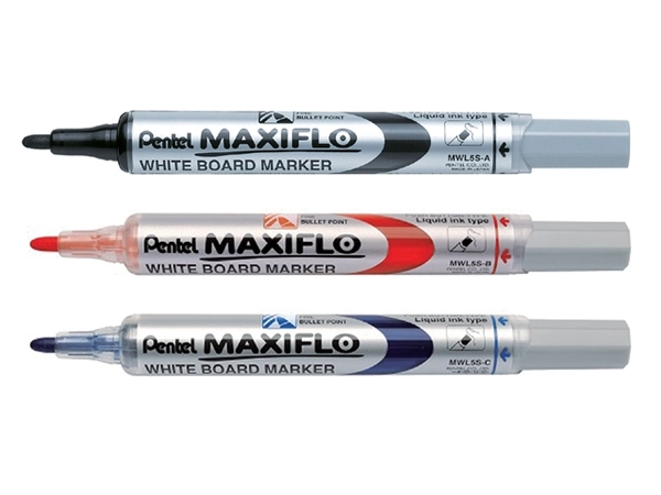 Een Viltstift Pentel MWL5S Maxiflo whiteboard rond 1mm zwart koop je bij Hoekmankantoorartikelen.nl