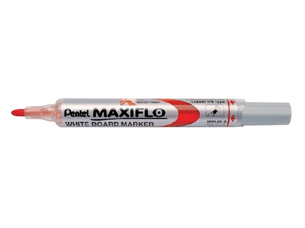 Een Viltstift Pentel MWL5S Maxiflo whiteboard rond 1mm rood koop je bij Continu Kantoor