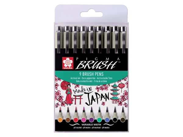 Een Viltift met brushpen Bruynzeel Sakura Pigma etui à 9 kleuren koop je bij VHK Kantoorartikelen