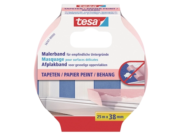 Een Afplaktape tesa® Professional sensitive 25mx38mm roze koop je bij VHK Kantoorartikelen