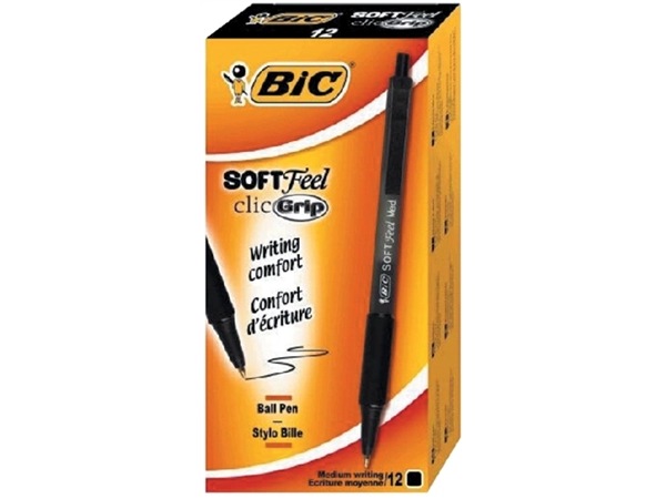 Een Balpen Bic soft feel grip clic medium zwart koop je bij Continu Kantoor