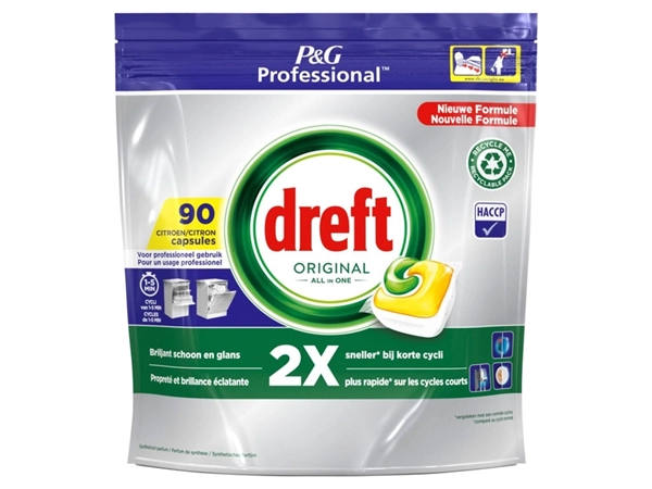 Een Vaatwastabletten Dreft All-in-1 professional lemon 90 stuks koop je bij VHK Kantoorartikelen