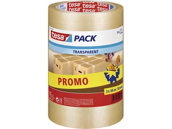 Een Verpakkingstape tesapack® 66mx50mm transparant promopack 3 rollen koop je bij Hoekmankantoorartikelen.nl