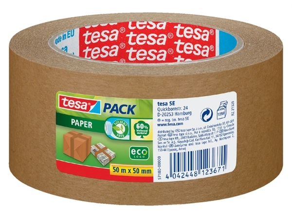 Een Verpakkingstape tesapack® papier ecoLogo® 50mx50mm bruin koop je bij VHK Kantoorartikelen