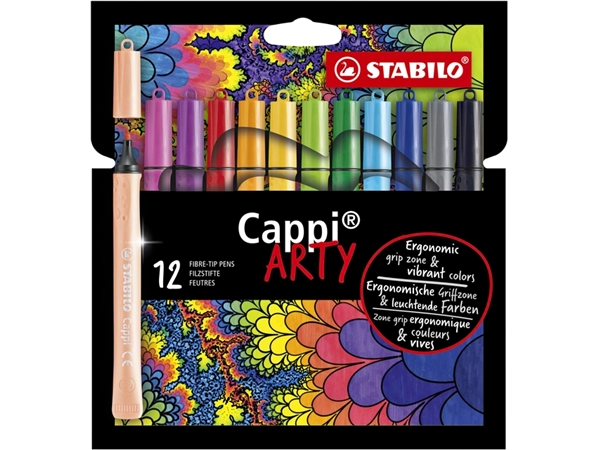 Een Viltstift STABILO Cappi 168/12 Arty medium assorti etui à 12 stuks koop je bij Hoekmankantoorartikelen.nl