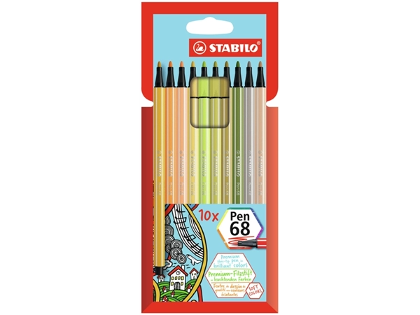 Een Viltstift STABILO Pen 68/10 medium soft assorti etui à 10 stuks koop je bij VHK Kantoorartikelen