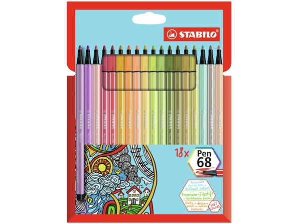 Een Viltstift STABILO Pen 68 8 medium soft assorti etui à 18 stuks koop je bij VHK Kantoorartikelen