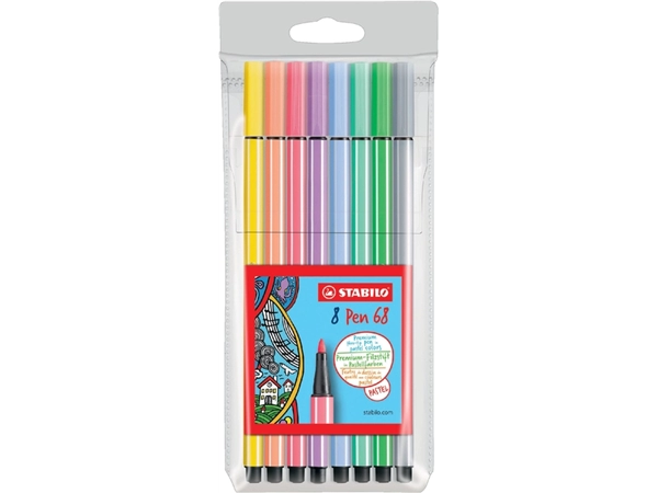 Een Viltstift STABILO Pen 68 medium pastel assorti etui à 8 stuks koop je bij VHK Kantoorartikelen