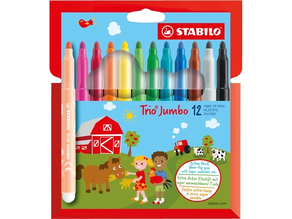 Een Viltstift STABILO Trio Jumbo 380/12 extra large assorti etui à 12 stuks koop je bij VHK Kantoorartikelen