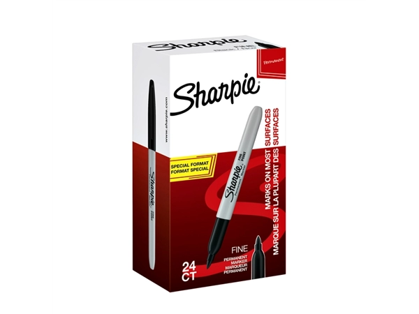 Een Viltstift Sharpie rond fijn zwart valuepack à 20 + 4 stuks gratis koop je bij VHK Kantoorartikelen