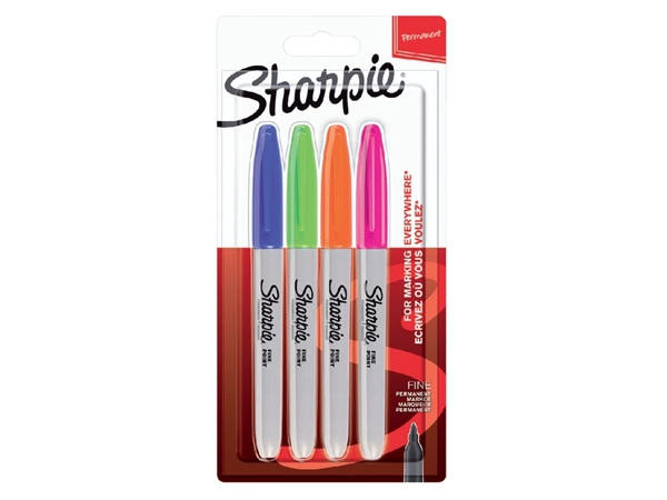 Een Viltstift Sharpie rond fine fun assorti blister à 4 stuks koop je bij VHK Kantoorartikelen