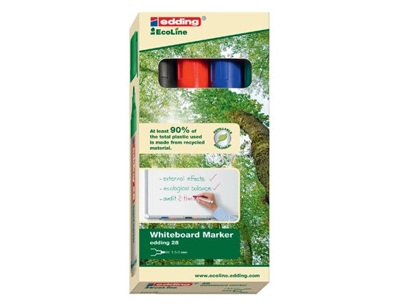 Een Viltstift edding 28 whiteboard Ecoline rond 1.5-3mm assorti set à 4 stuks koop je bij VHK Kantoorartikelen