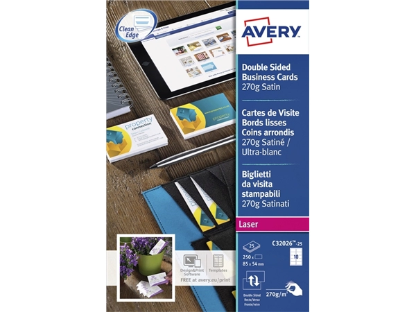 Een Visitekaart Avery C32026-25 2-zijdig 270gr 250stuks koop je bij VHK Kantoorartikelen