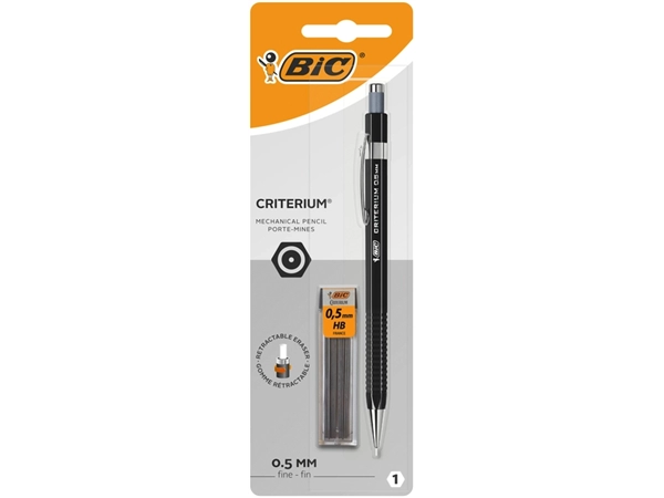 Een Vulpotlood Bic Criterium HB 0.5mm inclusief 12 stiften zwart blister à 1 stuk koop je bij VHK Kantoorartikelen