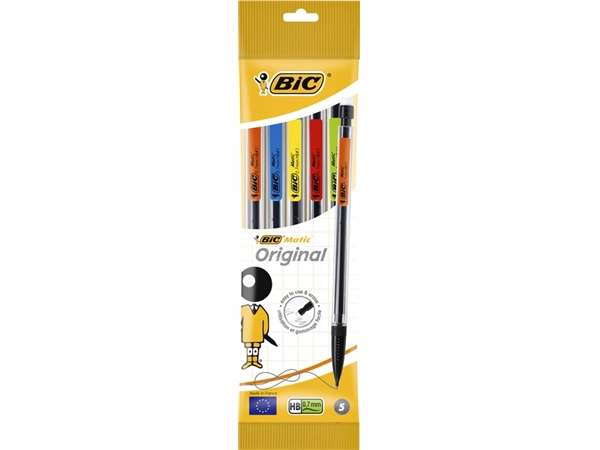 Een Vulpotlood Bic Matic Original HB 0.7mm assorti zak à 5 stuks koop je bij VHK Kantoorartikelen