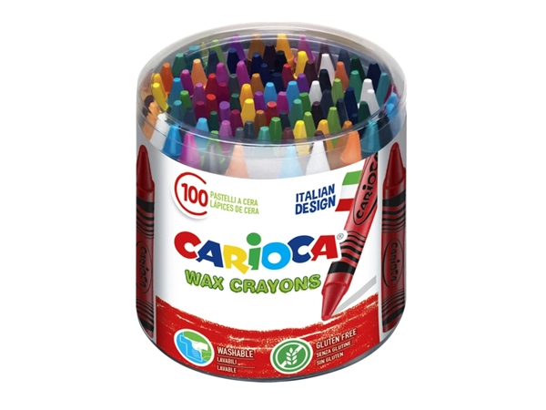 Een Waskrijt Carioca Maxi pot á 100 stuks assorti koop je bij VHK Kantoorartikelen