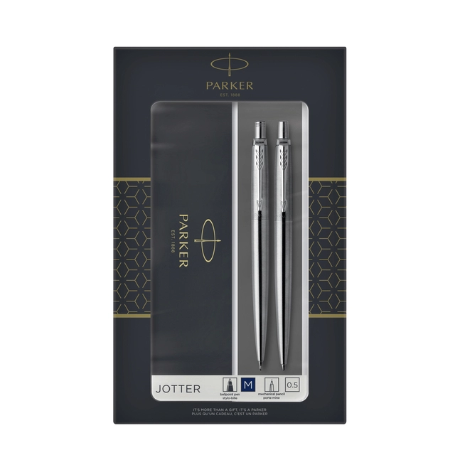 Een Balpen en vulpotlood Parker Jotter stainless steel CT medium 2 stuks koop je bij Hoekmankantoorartikelen.nl