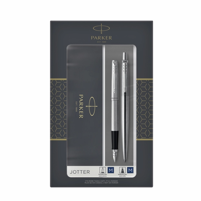 Een Balpen en vulpen Parker Jotter stainless steel CT medium 2 stuks koop je bij Hoekmankantoorartikelen.nl