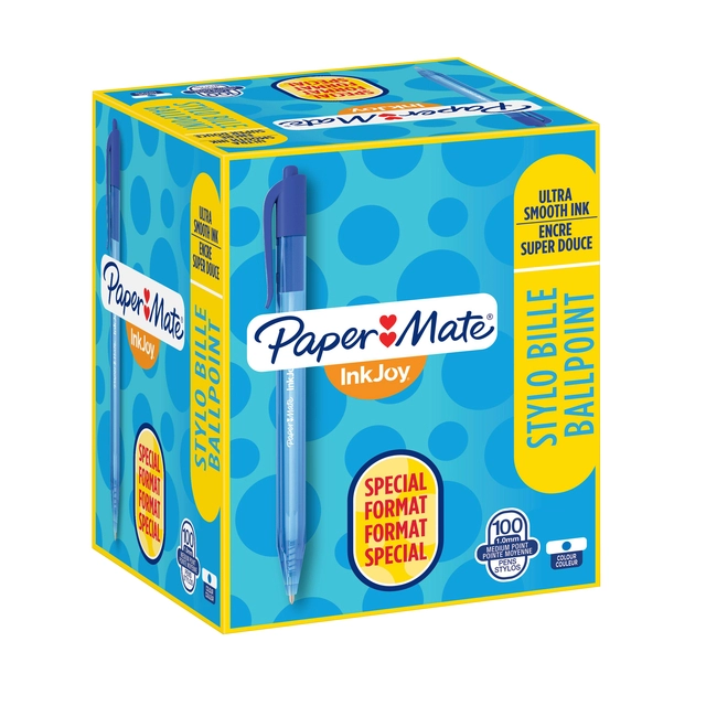 Een Balpen Paper Mate Inkjoy 100RT medium blauw valuepack 80+20 gratis koop je bij VHK Kantoorartikelen