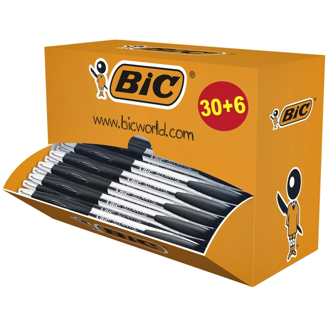 Een Balpen Bic Atlantis classic grip clic medium zwart valuepack 30+6 gratis koop je bij VHK Kantoorartikelen