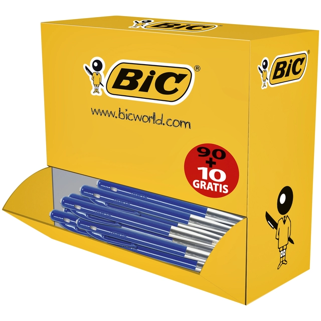 Een Balpen Bic M10 medium blauw doos 90+10 gratis koop je bij VHK Kantoorartikelen