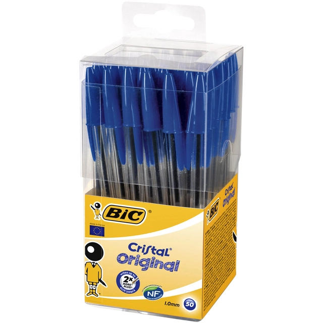 Een Balpen Bic Cristal medium blauw in tubo verpakking koop je bij VHK Kantoorartikelen