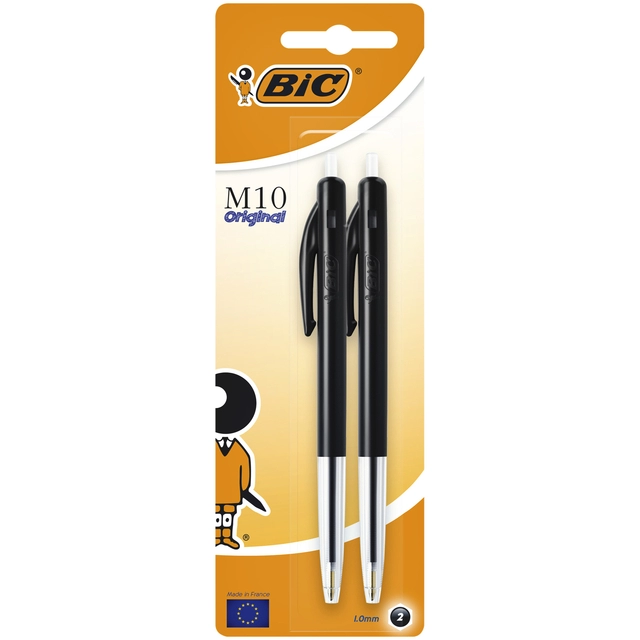 Een Balpen Bic M10 medium zwart blister à 2 stuks koop je bij VHK Kantoorartikelen