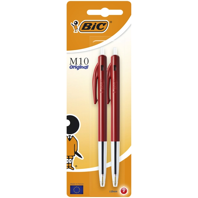 Een Balpen Bic M10 medium rood bister à 2 stuks koop je bij VHK Kantoorartikelen