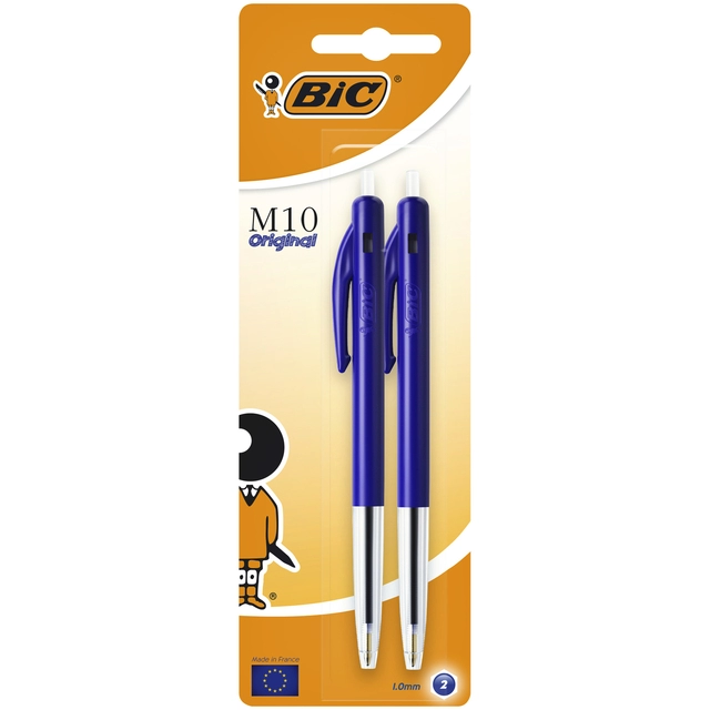 Een Balpen Bic M10 medium blauw blister à 2 stuks koop je bij VHK Kantoorartikelen