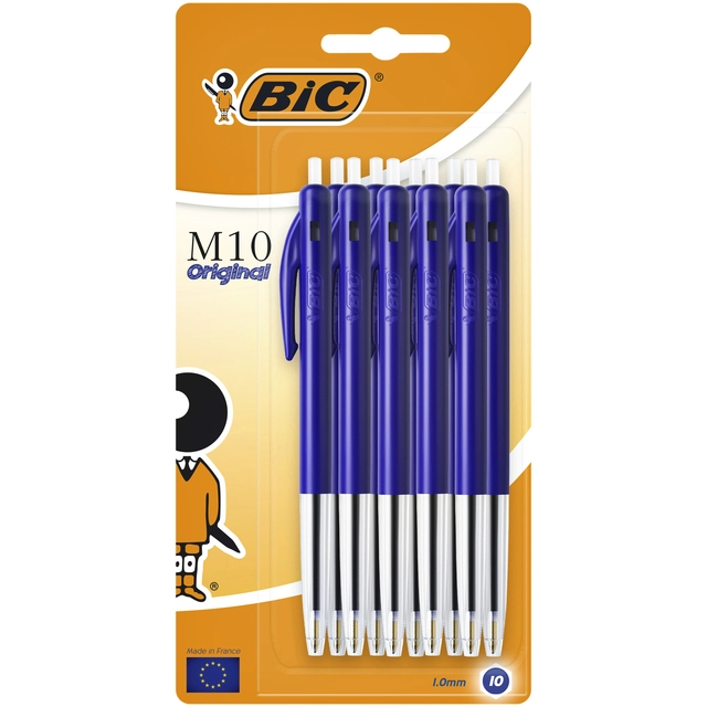 Een Balpen Bic M10 medium blauw blister à 10 stuks koop je bij VHK Kantoorartikelen