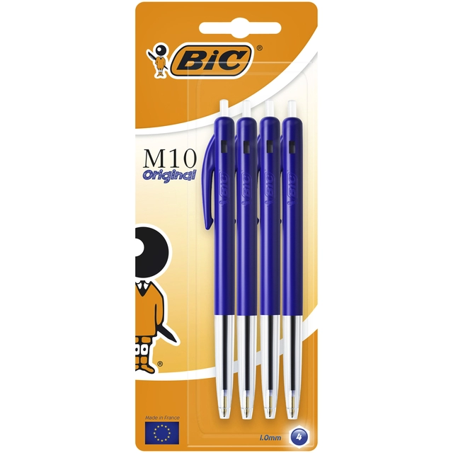 Een Balpen Bic M10 medium blauw blister à 4st koop je bij VHK Kantoorartikelen