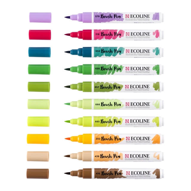 Een Brushpen Talens Ecoline set á 10 stuks botanisch koop je bij Hoekmankantoorartikelen.nl