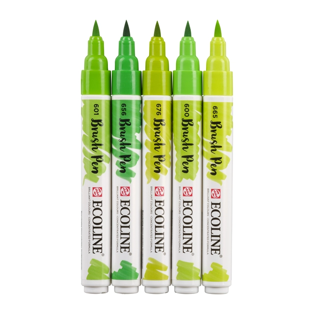 Een Brushpen Talens Ecoline set á 5 stuks groen koop je bij Hoekmankantoorartikelen.nl