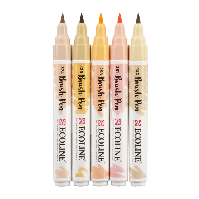 Een Brushpen Talens Ecoline set á 5 stuks beige roze koop je bij VHK Kantoorartikelen