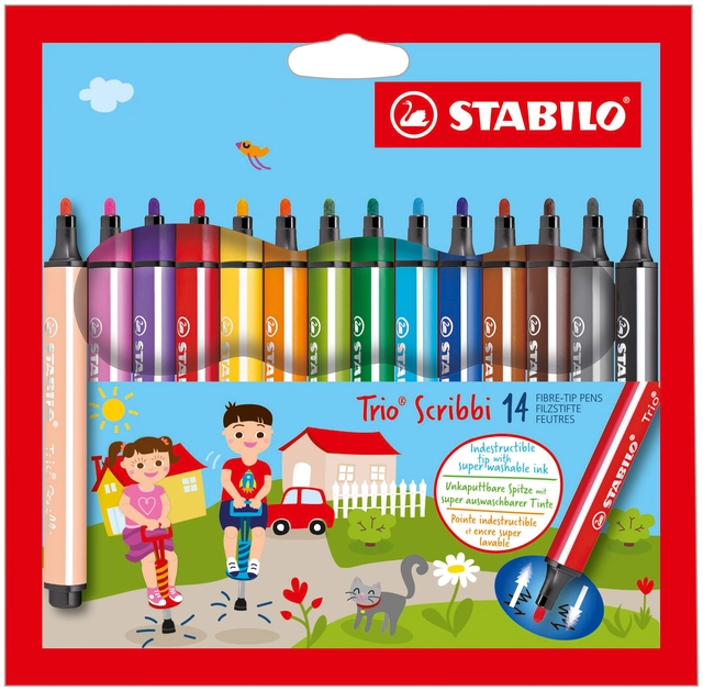 Een Viltstift STABILO Trio Scribbi 368/14 assorti etui à 14 stuks koop je bij Hoekmankantoorartikelen.nl