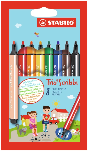 Een Viltstift STABILO Trio Scribbi 368/8 assorti etui à 8 stuks koop je bij VHK Kantoorartikelen