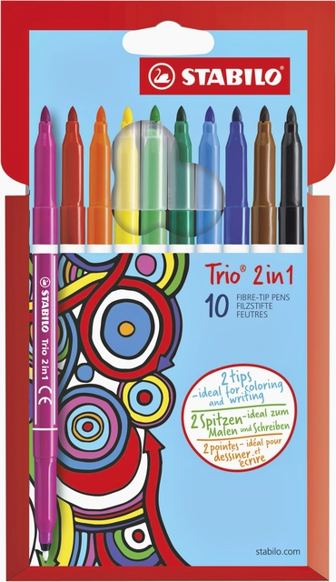 Een Viltstift STABILO Trio 2 in 1 assorti etui à 10 stuks koop je bij VHK Kantoorartikelen