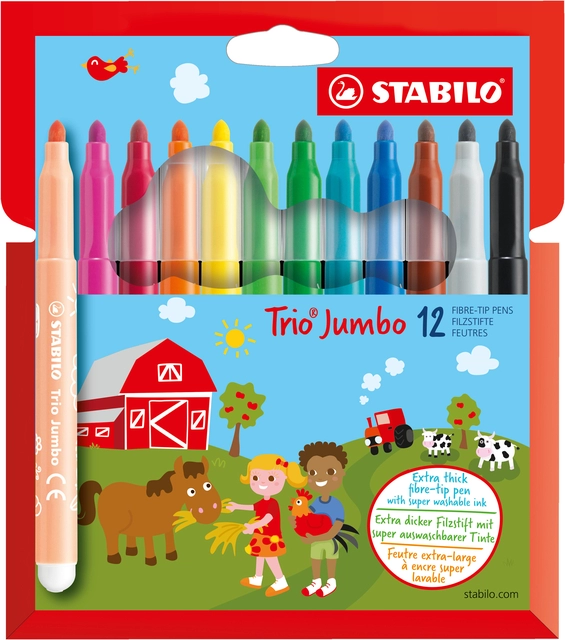 Een Viltstift STABILO Trio Jumbo 380/12 extra large assorti etui à 12 stuks koop je bij VHK Kantoorartikelen