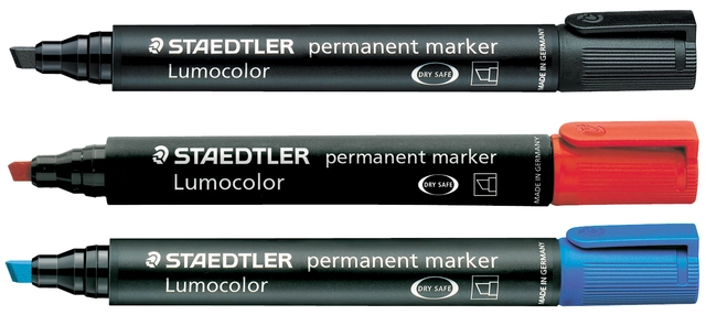 Een Viltstift Staedtler Lumocolor 350 permanent schuin rood koop je bij VHK Kantoorartikelen