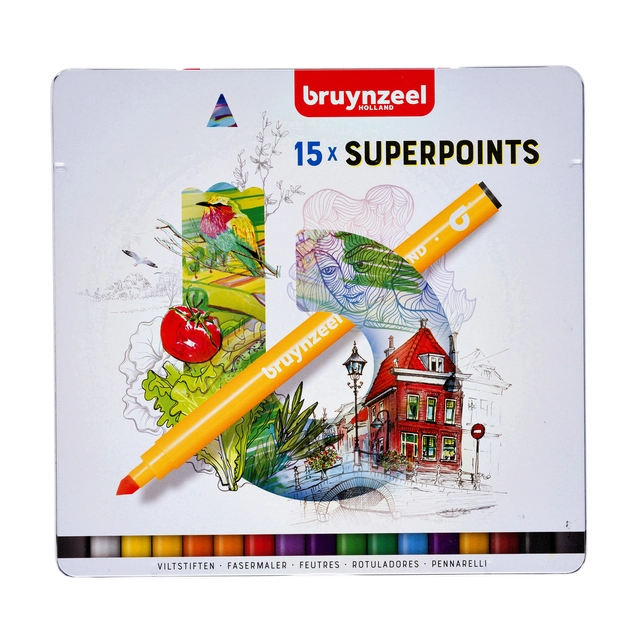 Een Viltstift Bruynzeel Expression super points blik à 15 stuks assorti koop je bij VHK Kantoorartikelen