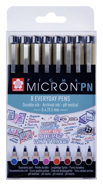 Een Fineliner Sakura pigma micron 0.4mm blister à 8 stuks assorti koop je bij VHK Kantoorartikelen