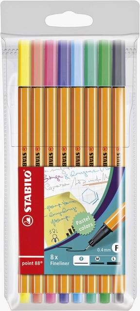 Een Fineliner STABILO point 88/8 fijn pastel assorti etui à 8 stuks koop je bij VHK Kantoorartikelen