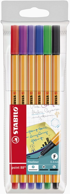 Een Fineliner STABILO point 88/6 fijn assorti etui à 6 stuks koop je bij VHK Kantoorartikelen