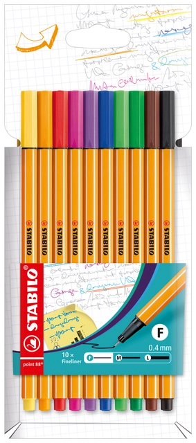 Een Fineliner STABILO point 88/10 fijn assorti etui à 10 stuks koop je bij VHK Kantoorartikelen