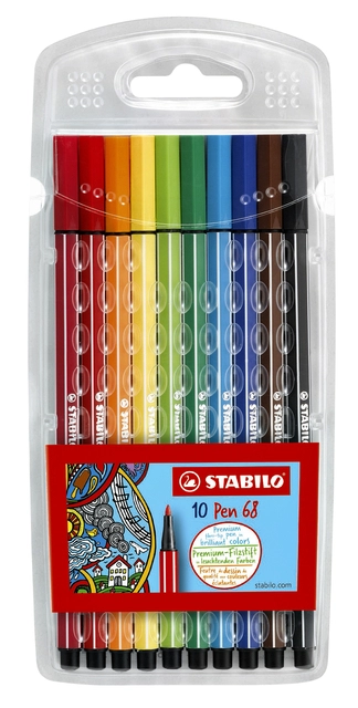 Een Viltstift STABILO Pen 68/10 medium assorti etui à 10 stuks koop je bij VHK Kantoorartikelen