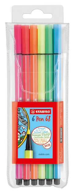 Een Viltstift STABILO Pen 68 medium fluor assorti etui à 6 stuks koop je bij VHK Kantoorartikelen