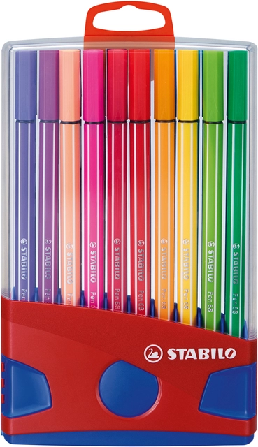 Een Viltstift STABILO Pen 68/20 ColorParade in rood/blauw etui medium assorti etui à 20 stuks koop je bij VHK Kantoorartikelen