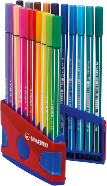 Een Viltstift STABILO Pen 68/20 ColorParade in rood/blauw etui medium assorti etui à 20 stuks koop je bij VHK Kantoorartikelen