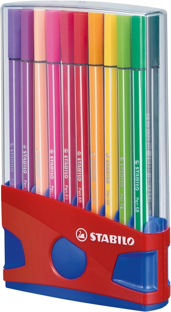 Een Viltstift STABILO Pen 68/20 ColorParade in rood/blauw etui medium assorti etui à 20 stuks koop je bij VHK Kantoorartikelen