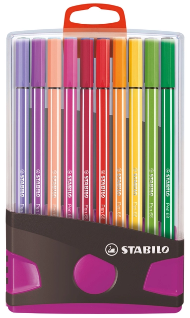 Een Viltstift STABILO Pen 68/20 ColorParade in antraciet/roze etui medium assorti etui à 20 stuks koop je bij VHK Kantoorartikelen